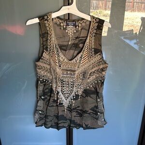 Johnny Was Workshop Camo Embroidered Tank, Medium